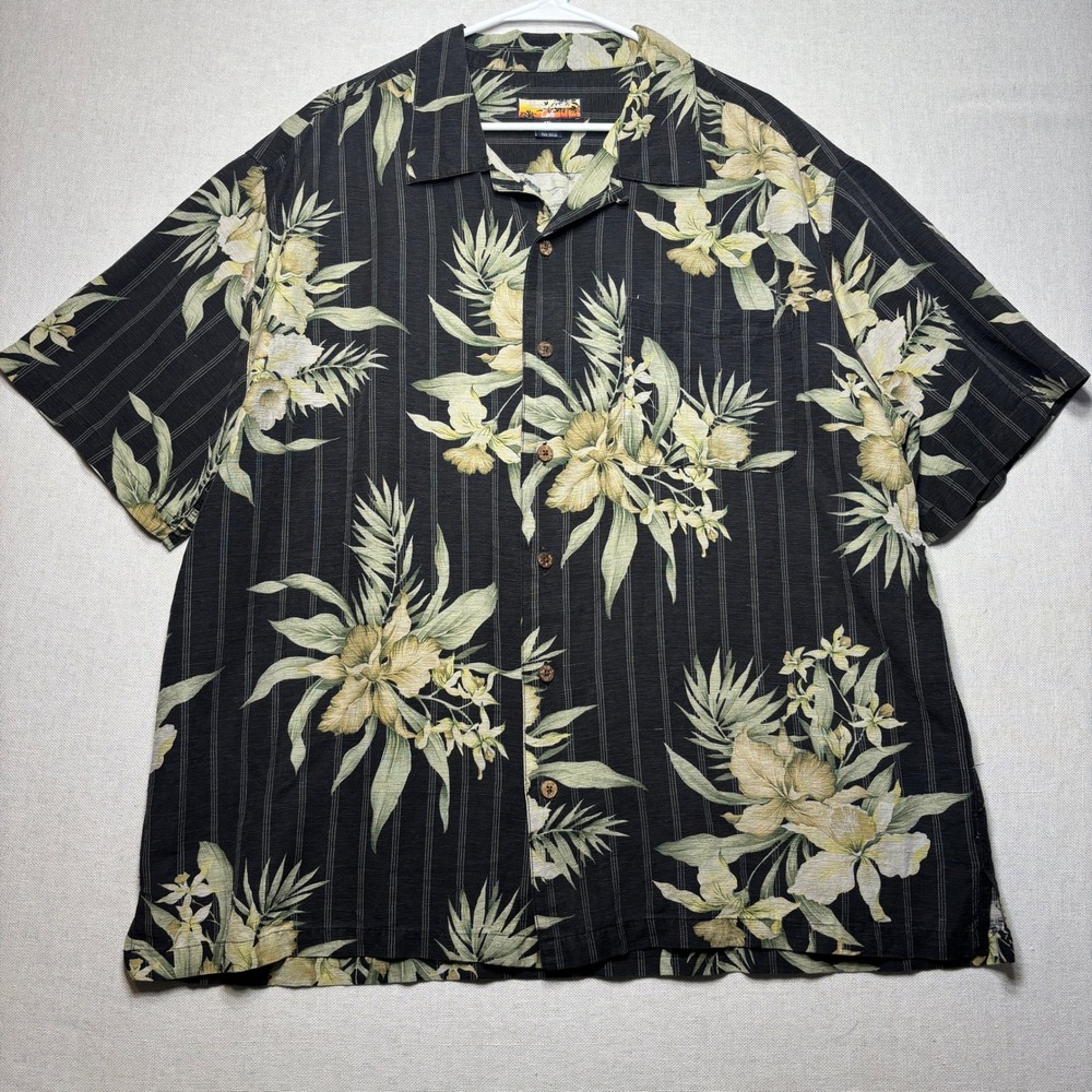 Havana Jacks Cafe Mens XXL Silk‎ Hawaiian Shirt Floral Tropical Short Sleeve